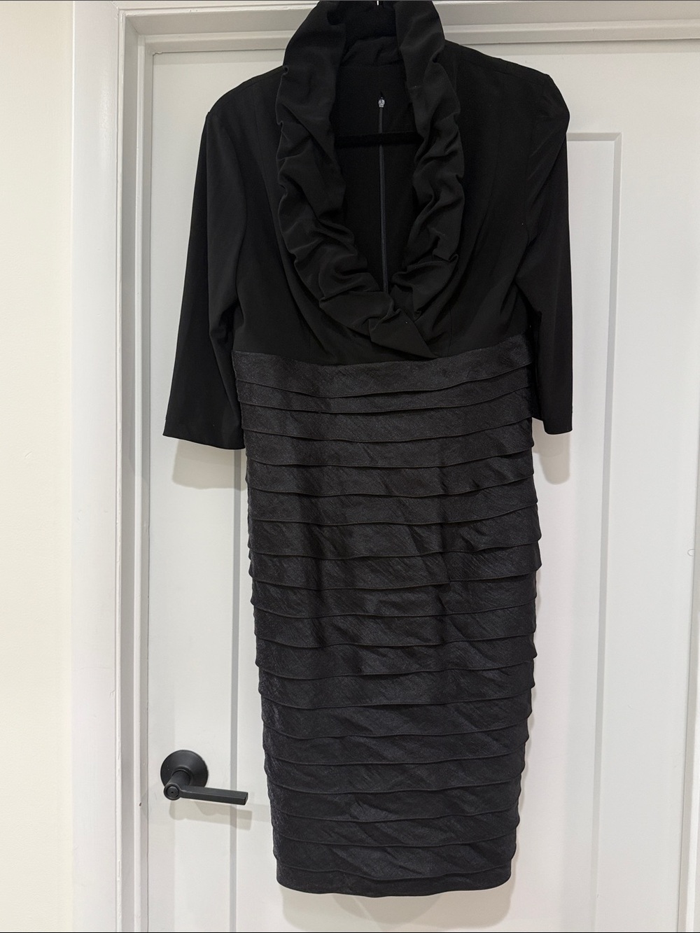 Adrianna Papell Black Ruffle Collar Sheath Dress